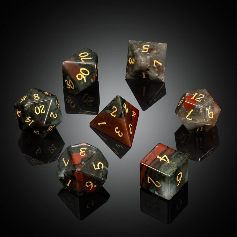 DNDND Bloodstone DND Dice Set 7 PCS Natural Stone D&D Dice with Gorgeous Gift Case for Dungeons and Dragon Tabletop Game (Bloodstone) - Image 2
